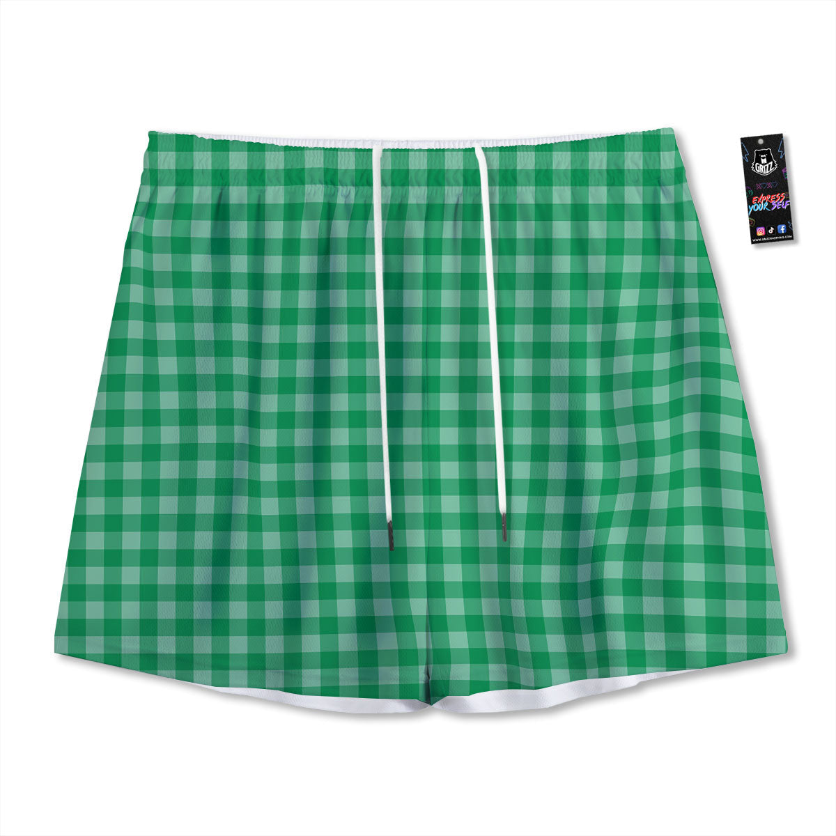 Saint Patrick's Day Green Tartan Print Mesh Shorts