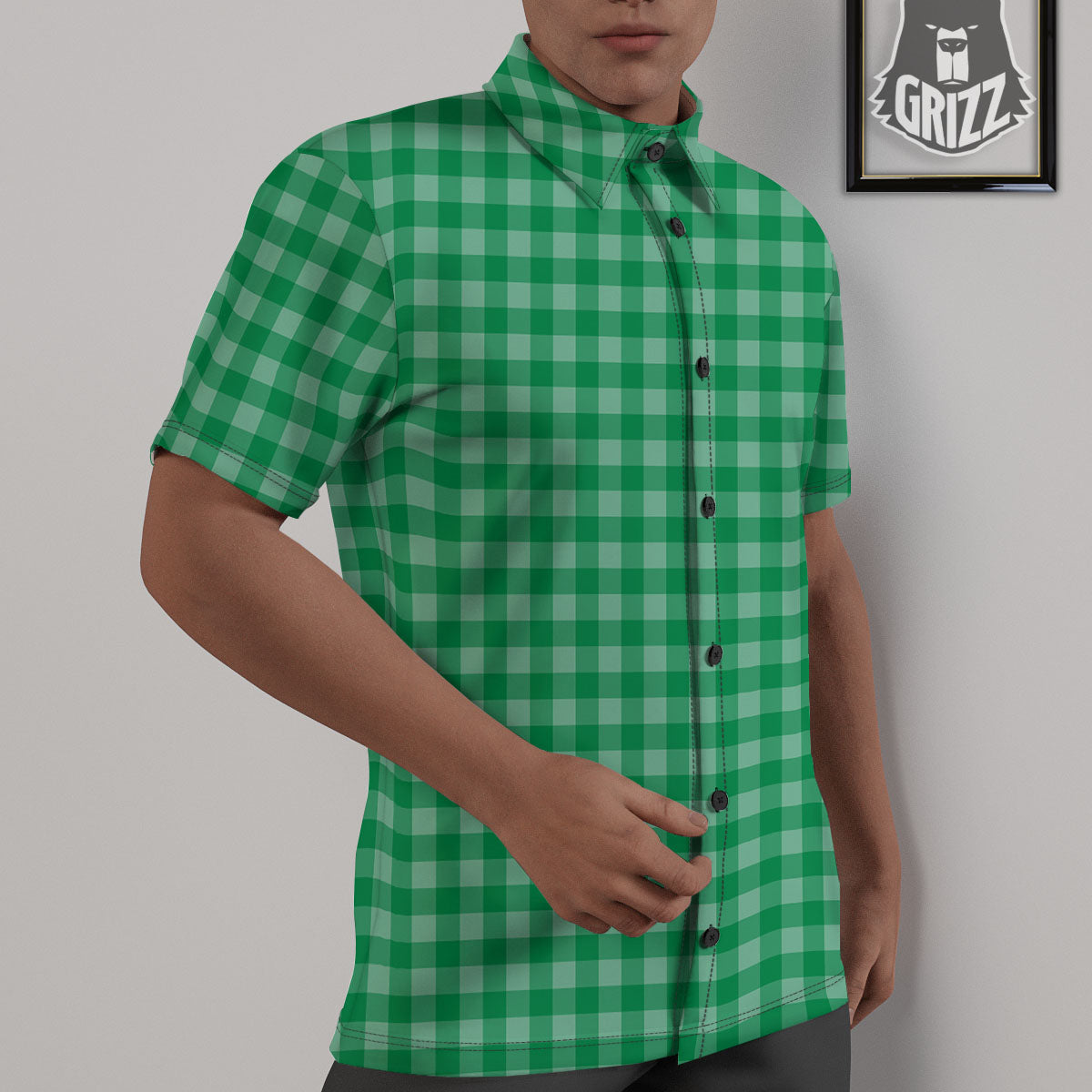 Saint Patrick's Day Green Tartan Print Untucked Shirts-grizzshop