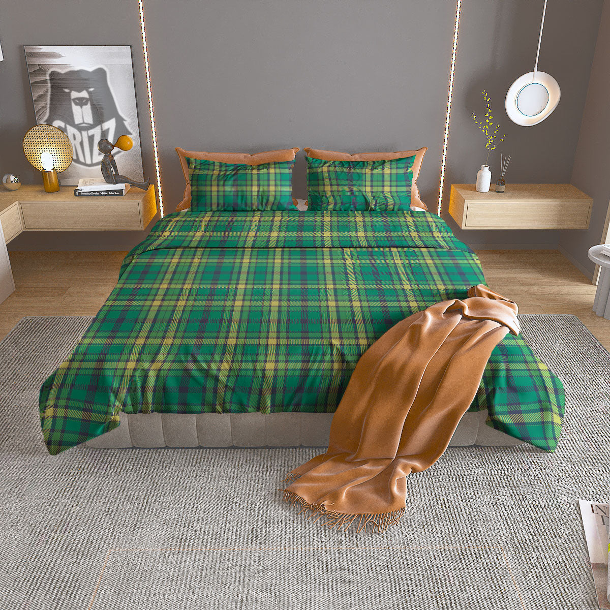 Saint Patrick's Day Irish Check Print Duvet Cover Bedding Set