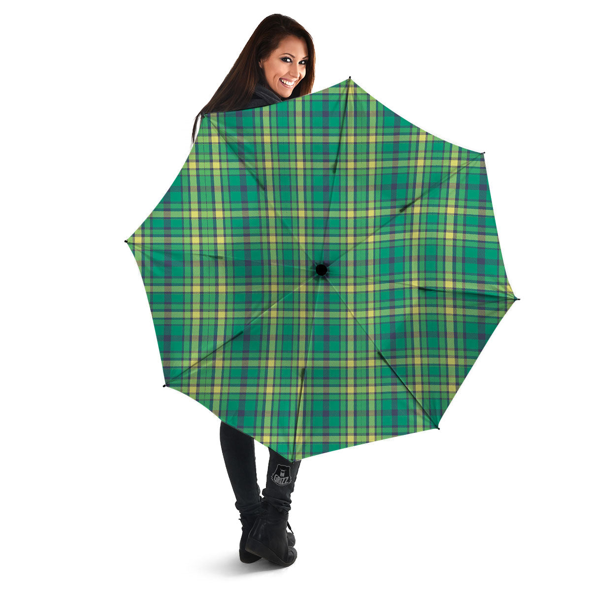 Saint Patrick's Day Irish Check Print Umbrella-grizzshop