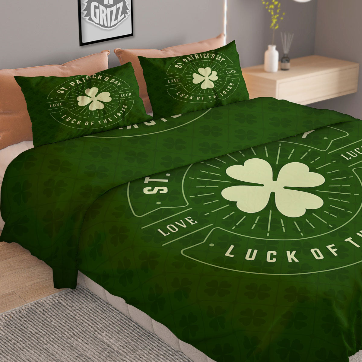 Saint Patrick's Day Irish Clover Print Duvet Cover Bedding Set