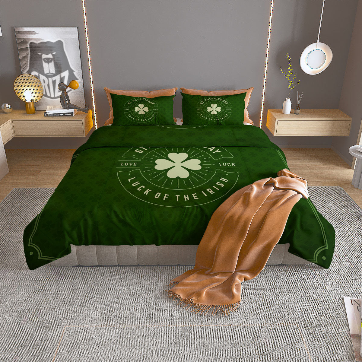 Saint Patrick's Day Irish Clover Print Duvet Cover Bedding Set