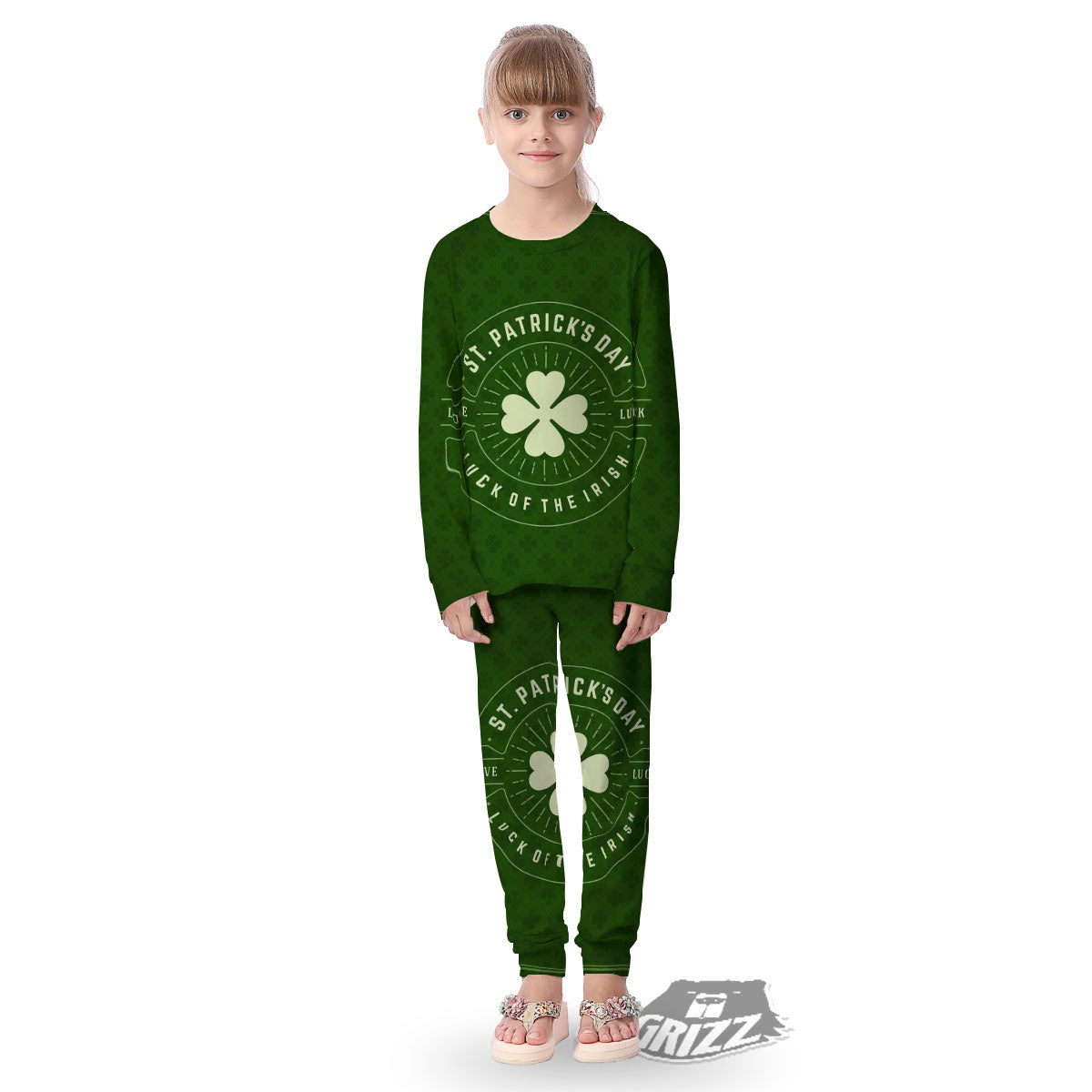 Saint Patrick's Day Irish Clover Print Kid's Pajamas-grizzshop