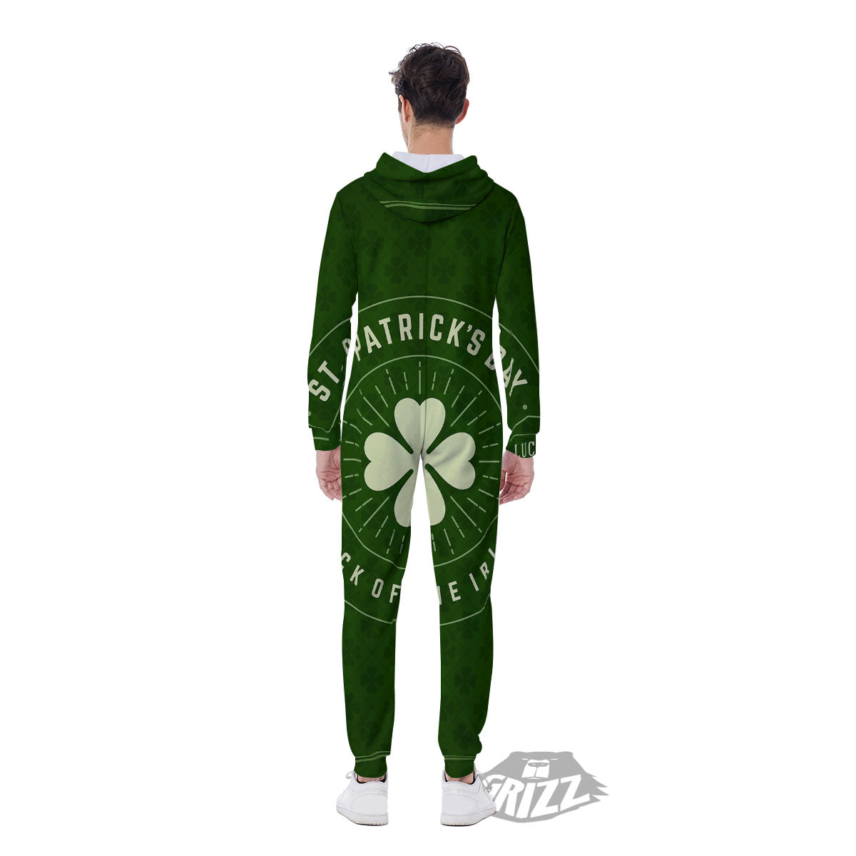 Saint Patrick's Day Irish Clover Print Men's Jumpsuit-grizzshop