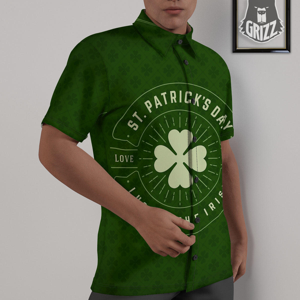 Saint Patrick's Day Irish Clover Print Untucked Shirts-grizzshop