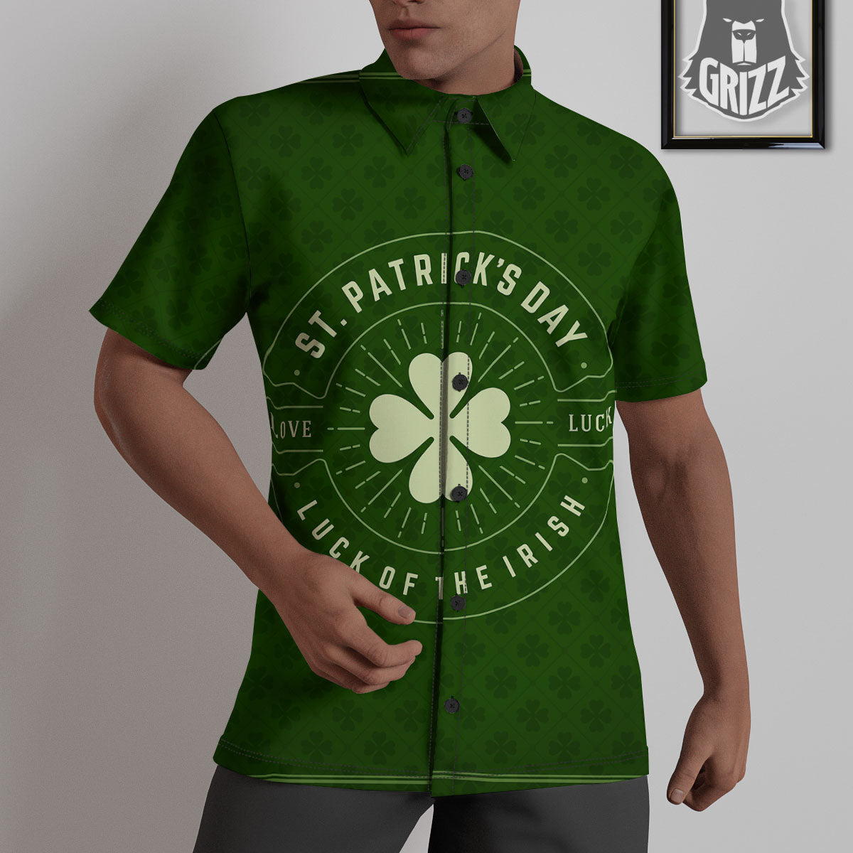 Saint Patrick's Day Irish Clover Print Untucked Shirts-grizzshop