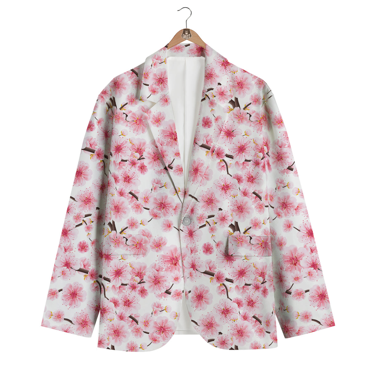 Sakura Pattern Print Men's Blazer-grizzshop