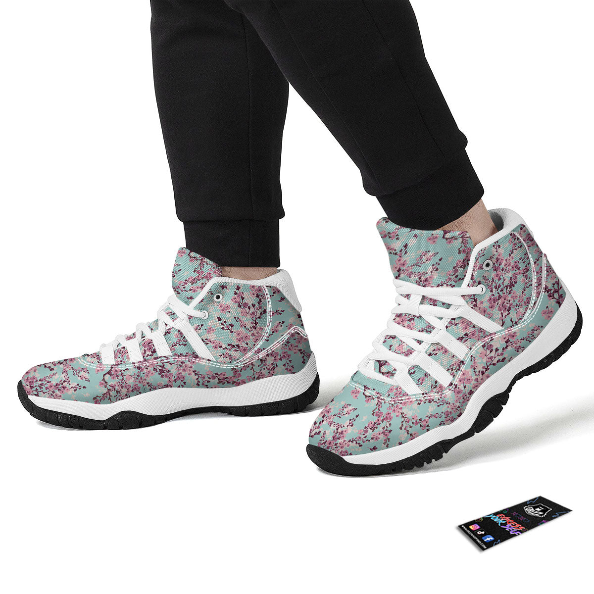 Sakura Print White Bball Shoes-grizzshop