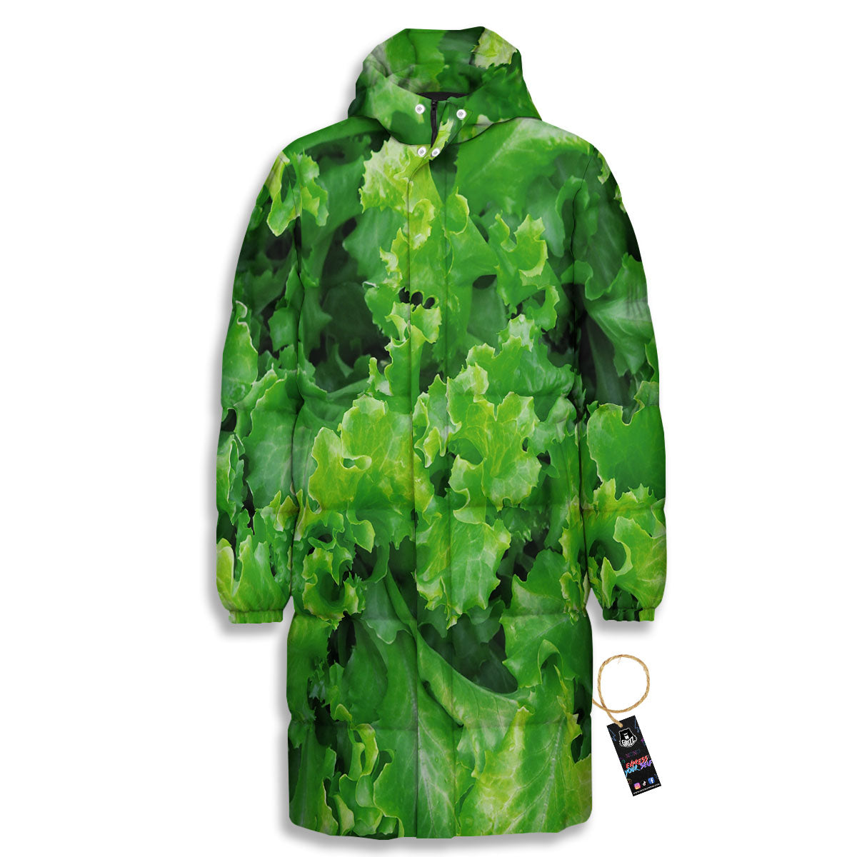 Salad Lettuce Green Print Long Down Jacket-grizzshop