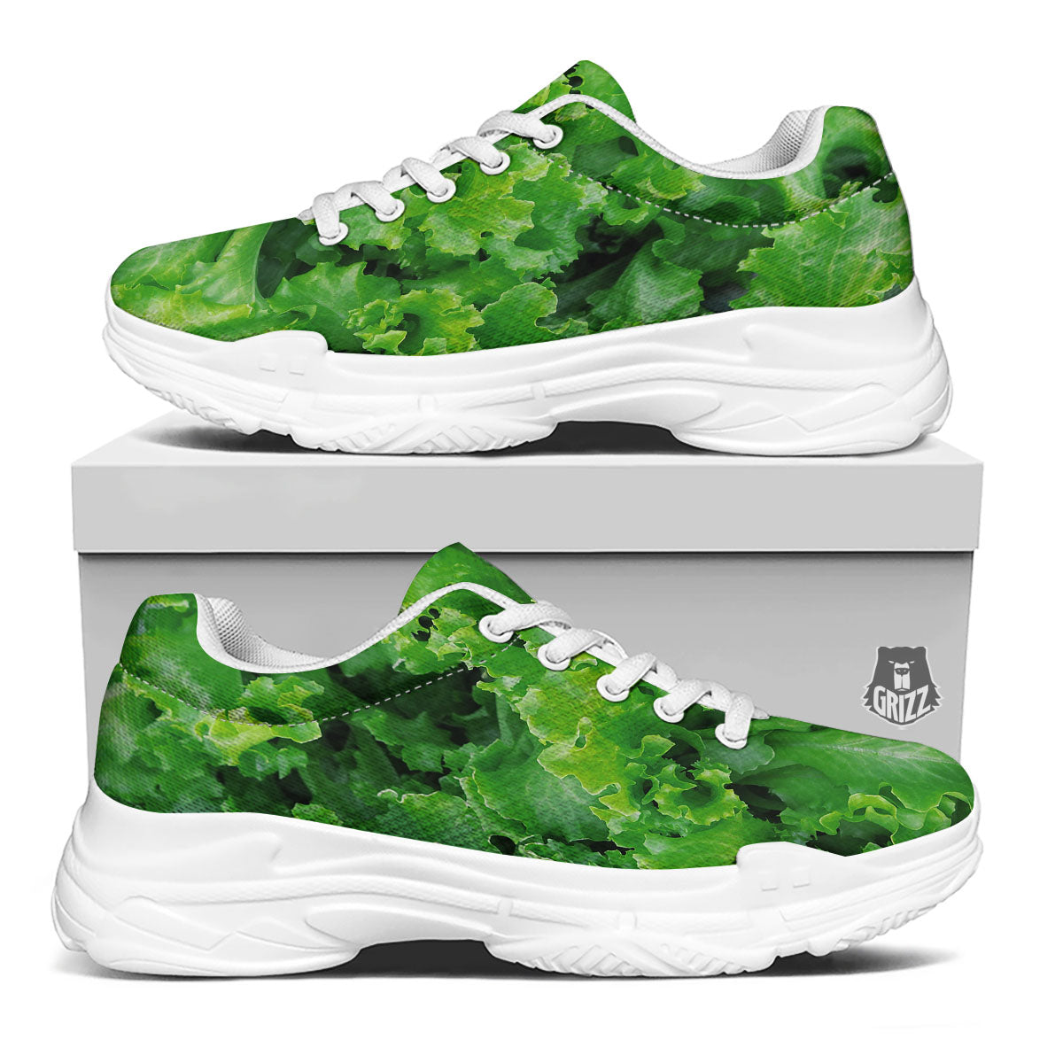 Salad Lettuce Green Print White Chunky Shoes-grizzshop