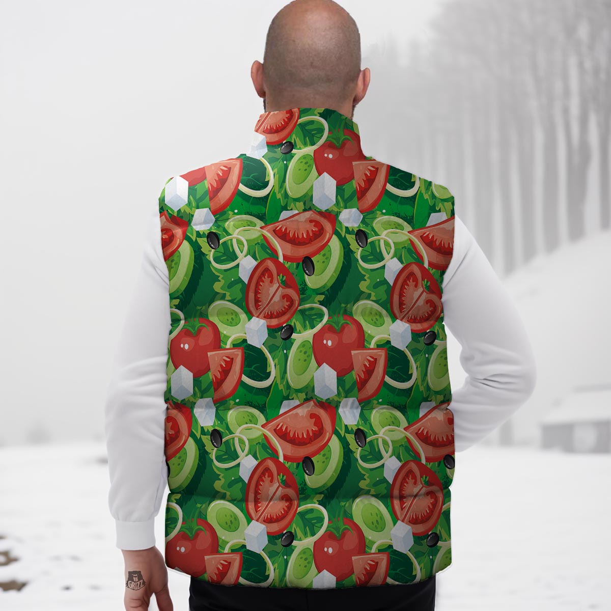 Salad Vegetable Print Pattern Down Vest-grizzshop