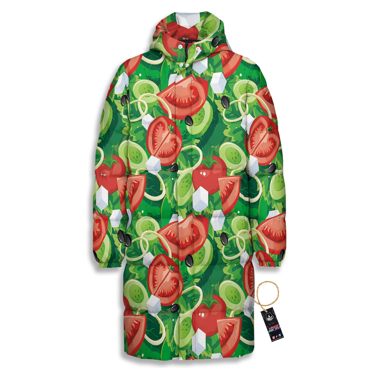 Salad Vegetable Print Pattern Long Down Jacket-grizzshop