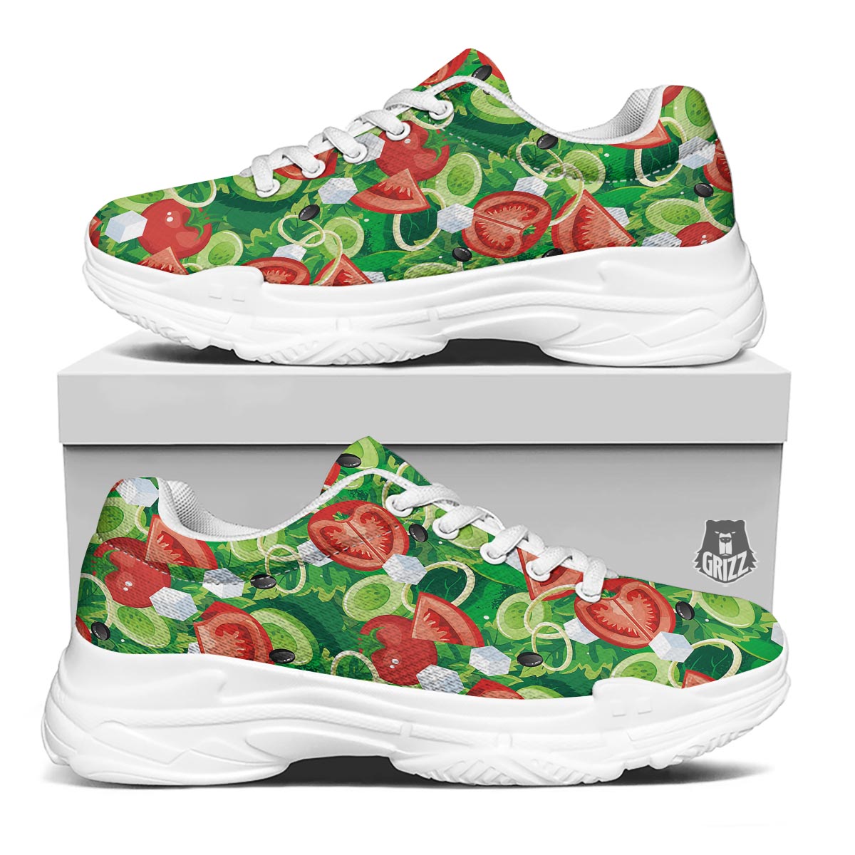 Salad Vegetable Print Pattern White Chunky Shoes-grizzshop