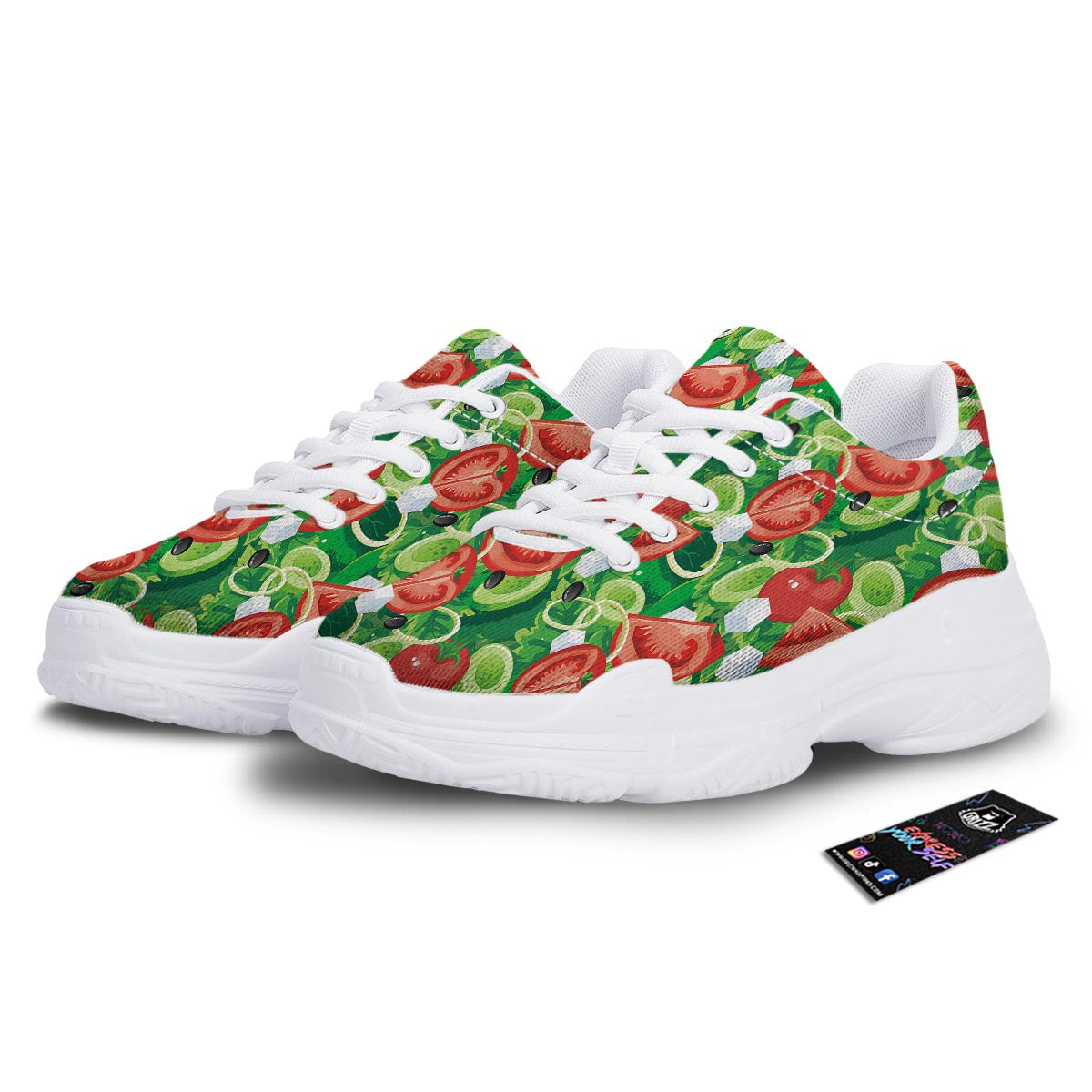 Salad Vegetable Print Pattern White Chunky Shoes-grizzshop
