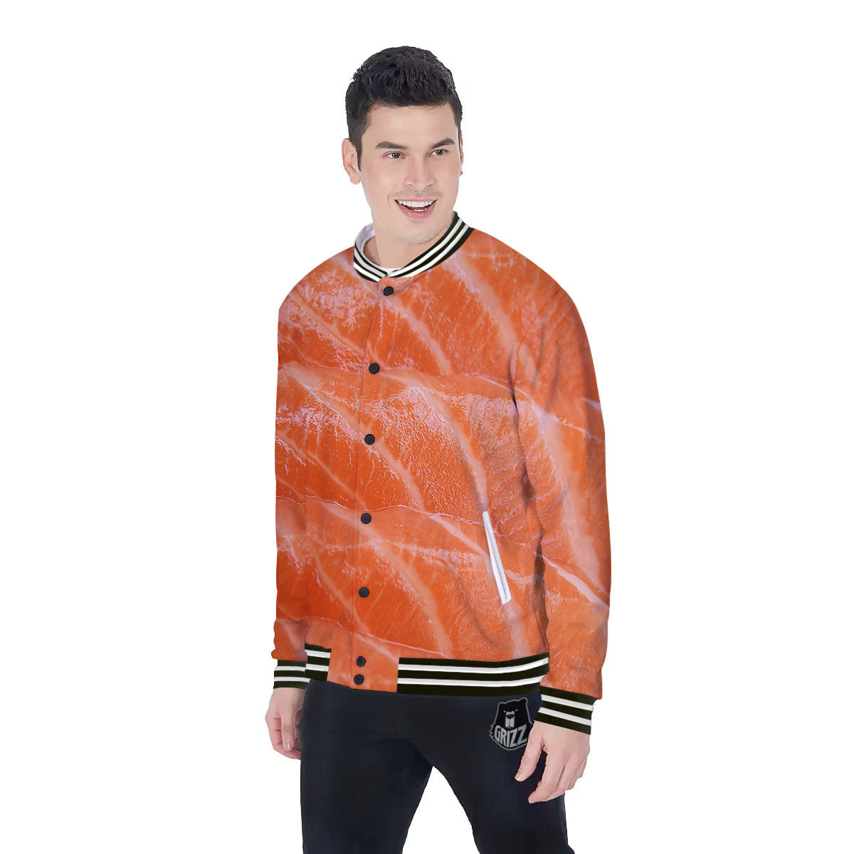 Salmon Print Baseball Jacket-grizzshop