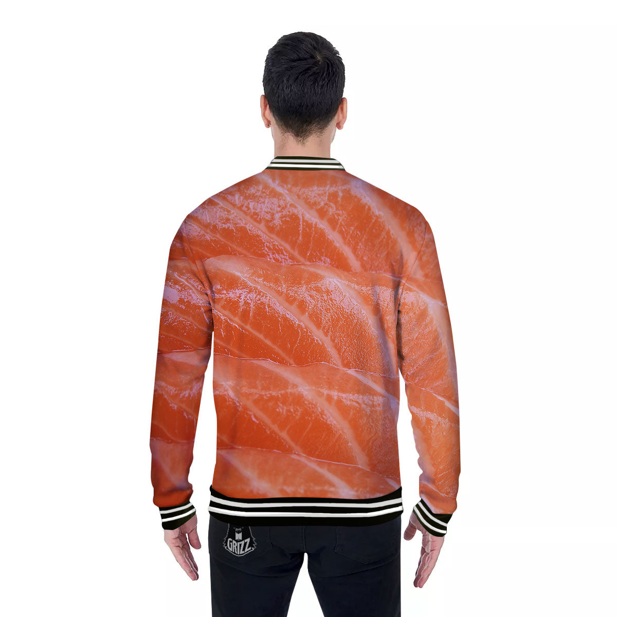 Salmon Print Baseball Jacket-grizzshop