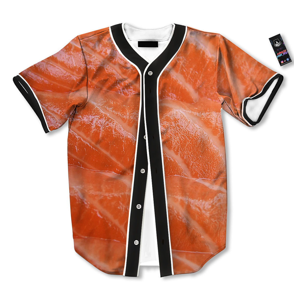 Salmon Print Baseball Jersey-grizzshop