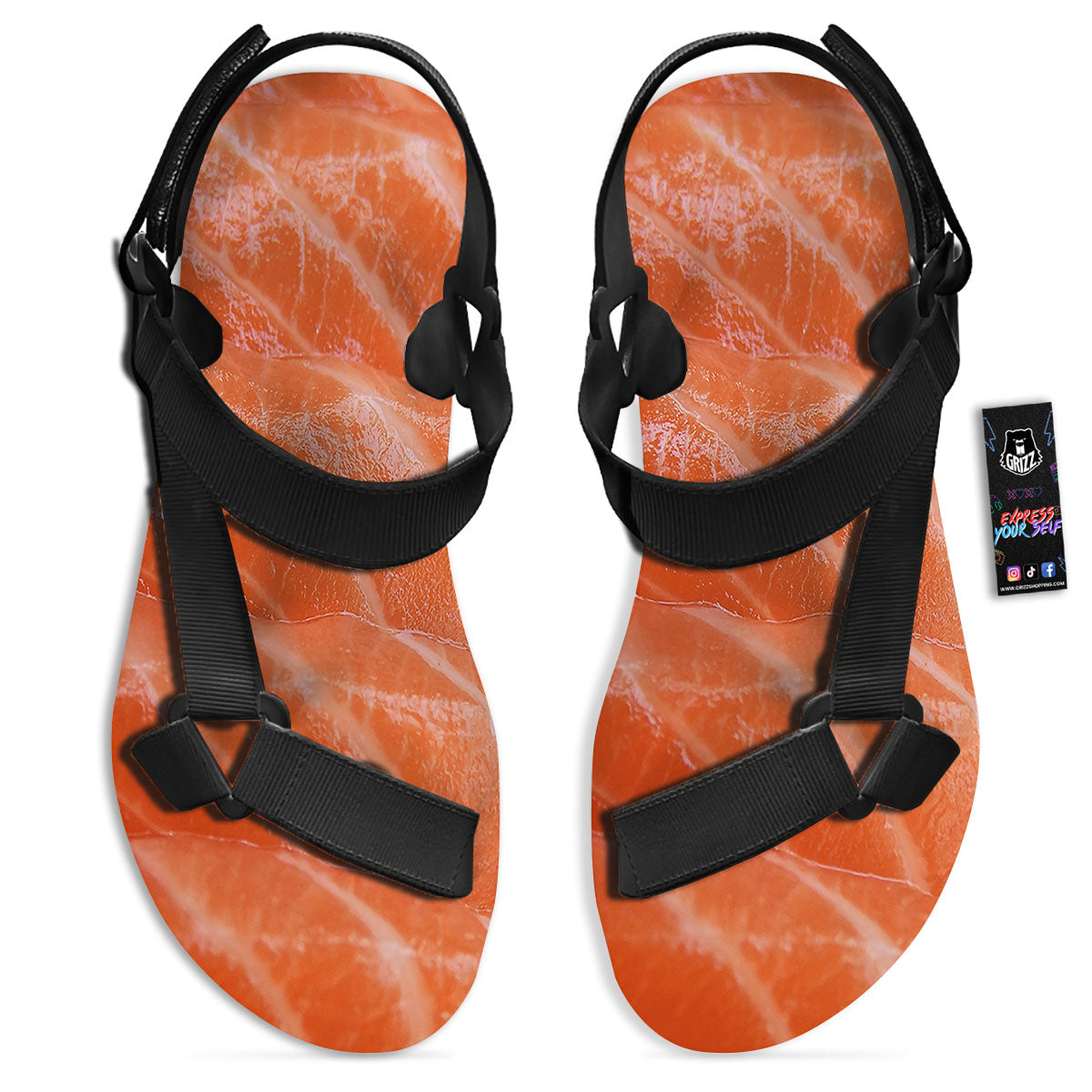 Salmon Print Black Open Toe Sandals-grizzshop