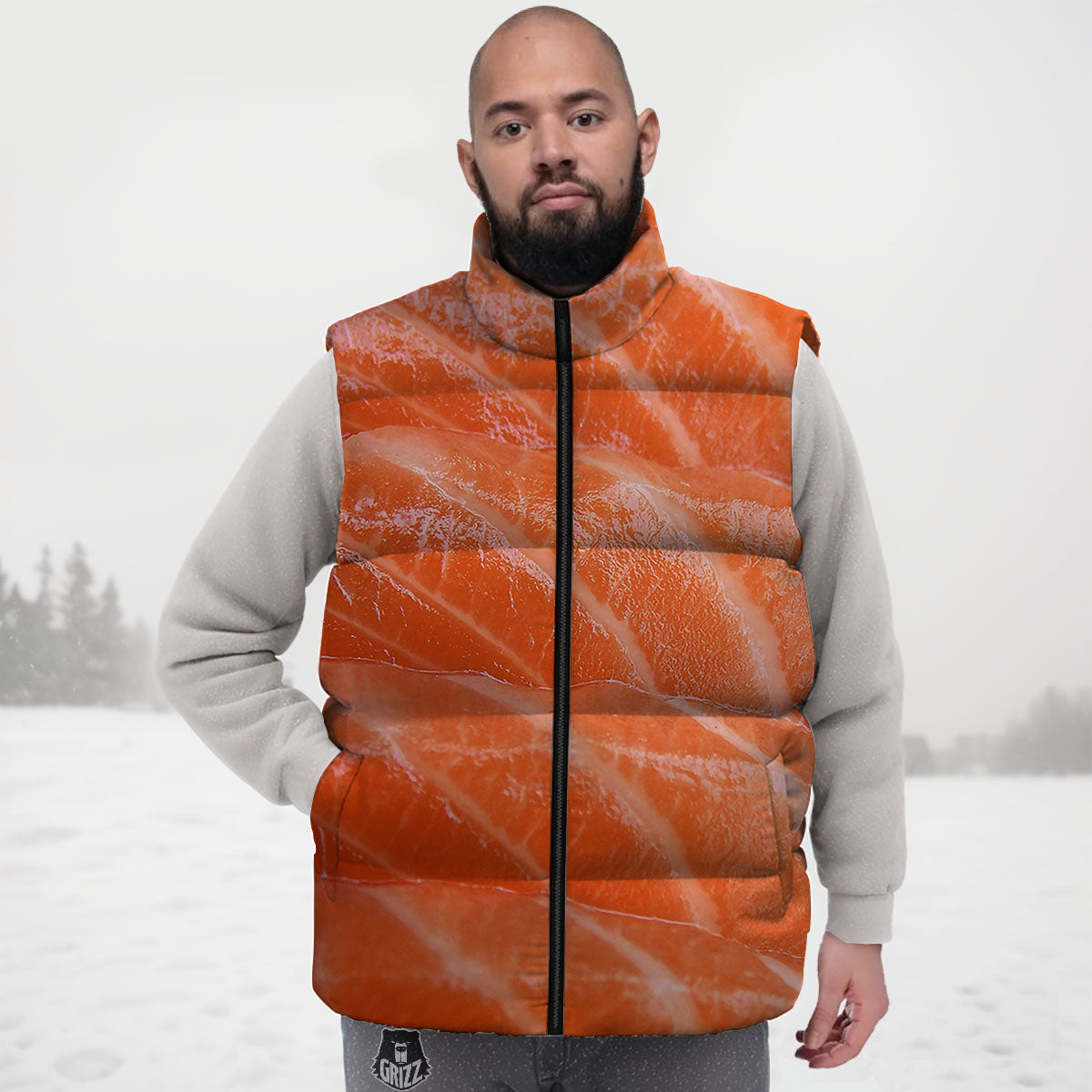 Salmon Print Down Vest-grizzshop