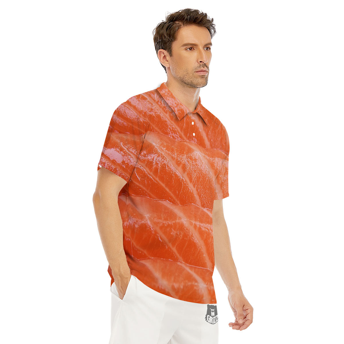 Salmon Print Men's Golf Shirts-grizzshop