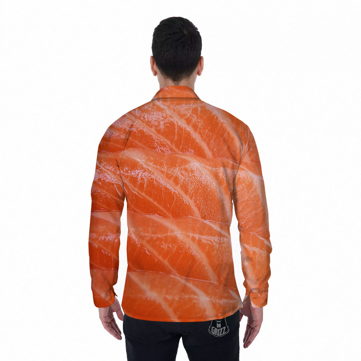 Salmon Print Men's Long Sleeve Shirts-grizzshop
