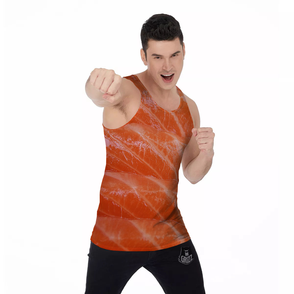 Salmon Print Men's Tank Top-grizzshop