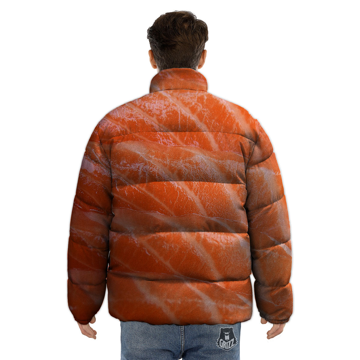 Salmon Print Puffer Jacket-grizzshop