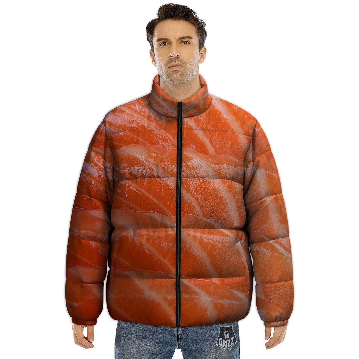 Salmon Print Puffer Jacket-grizzshop