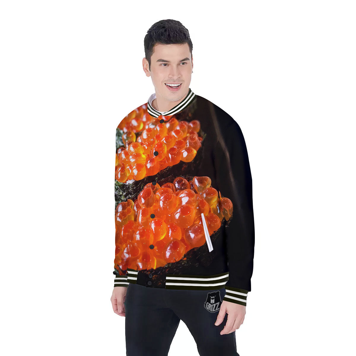 Salmon Roe Sushi Print Baseball Jacket-grizzshop