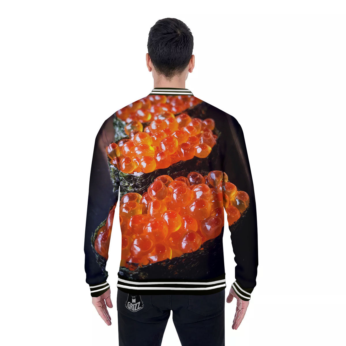 Salmon Roe Sushi Print Baseball Jacket-grizzshop