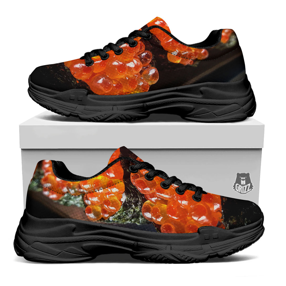 Salmon Roe Sushi Print Black Chunky Shoes-grizzshop