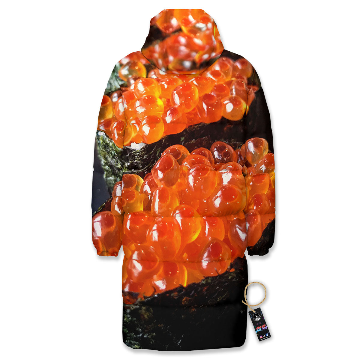 Salmon Roe Sushi Print Long Down Jacket-grizzshop