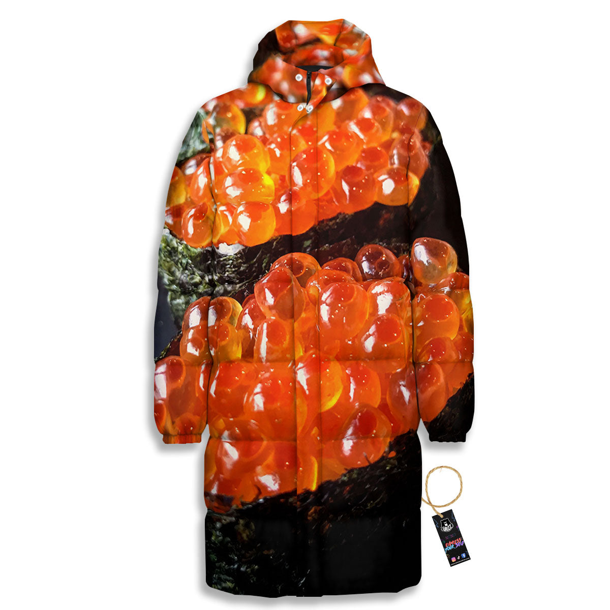 Salmon Roe Sushi Print Long Down Jacket-grizzshop