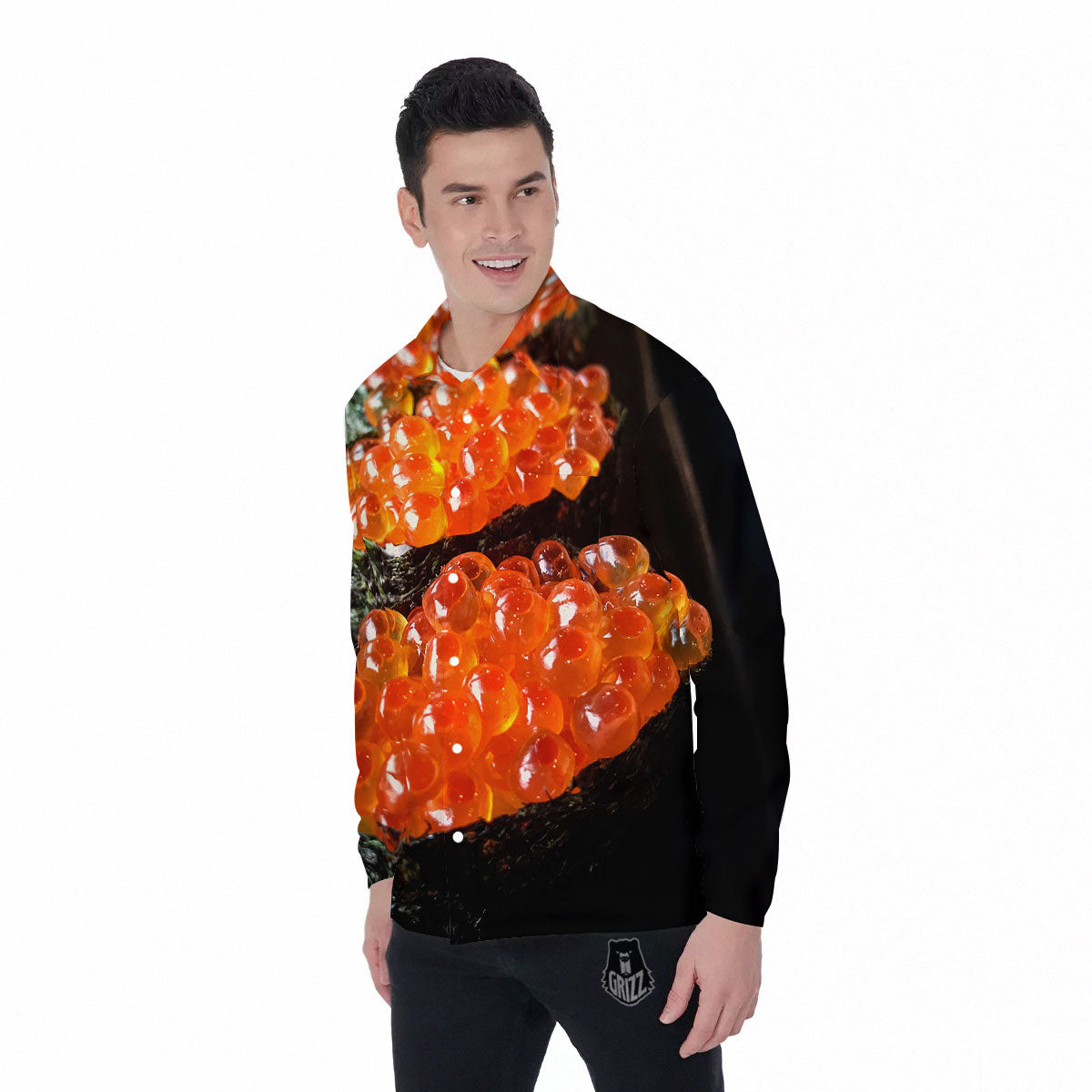 Salmon Roe Sushi Print Men's Long Sleeve Shirts-grizzshop