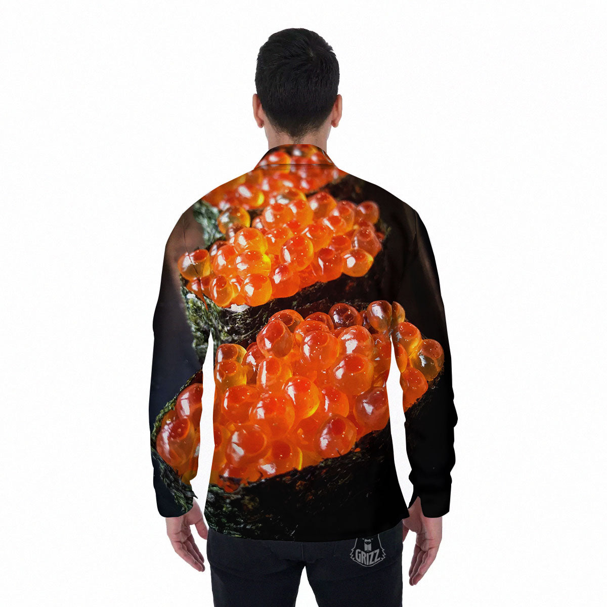 Salmon Roe Sushi Print Men's Long Sleeve Shirts-grizzshop