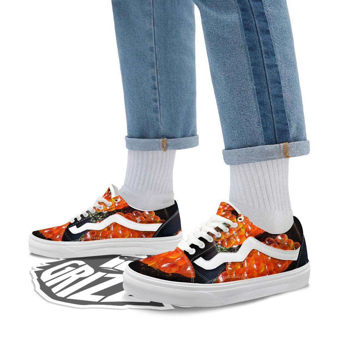 Salmon Roe Sushi Print Skate Shoes-grizzshop