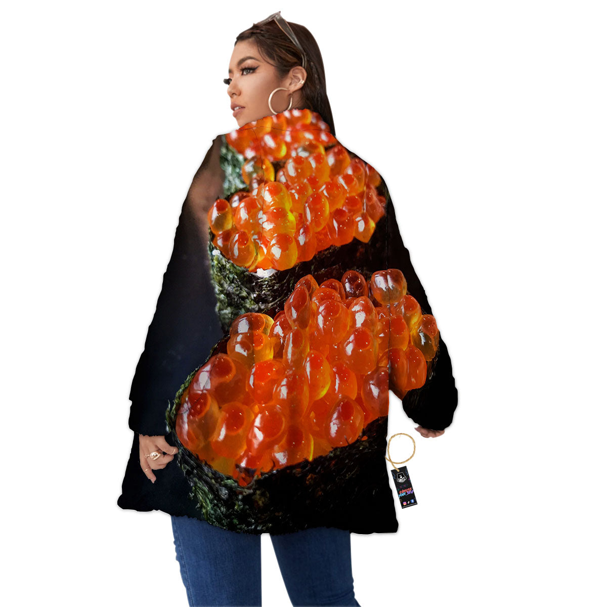 Salmon Roe Sushi Print Women's Sherpa Jacket-grizzshop