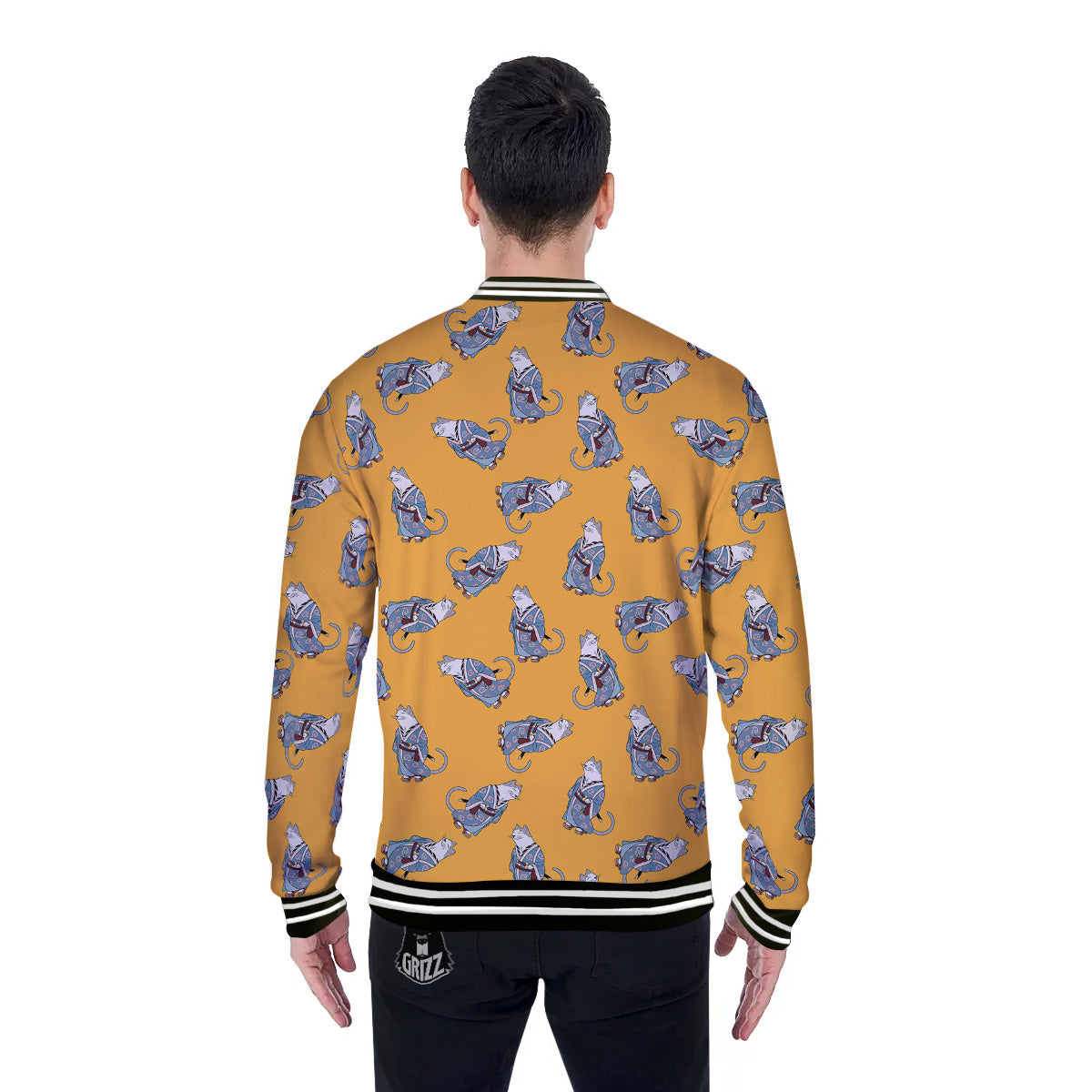 Samurai Cat Print Pattern Baseball Jacket-grizzshop