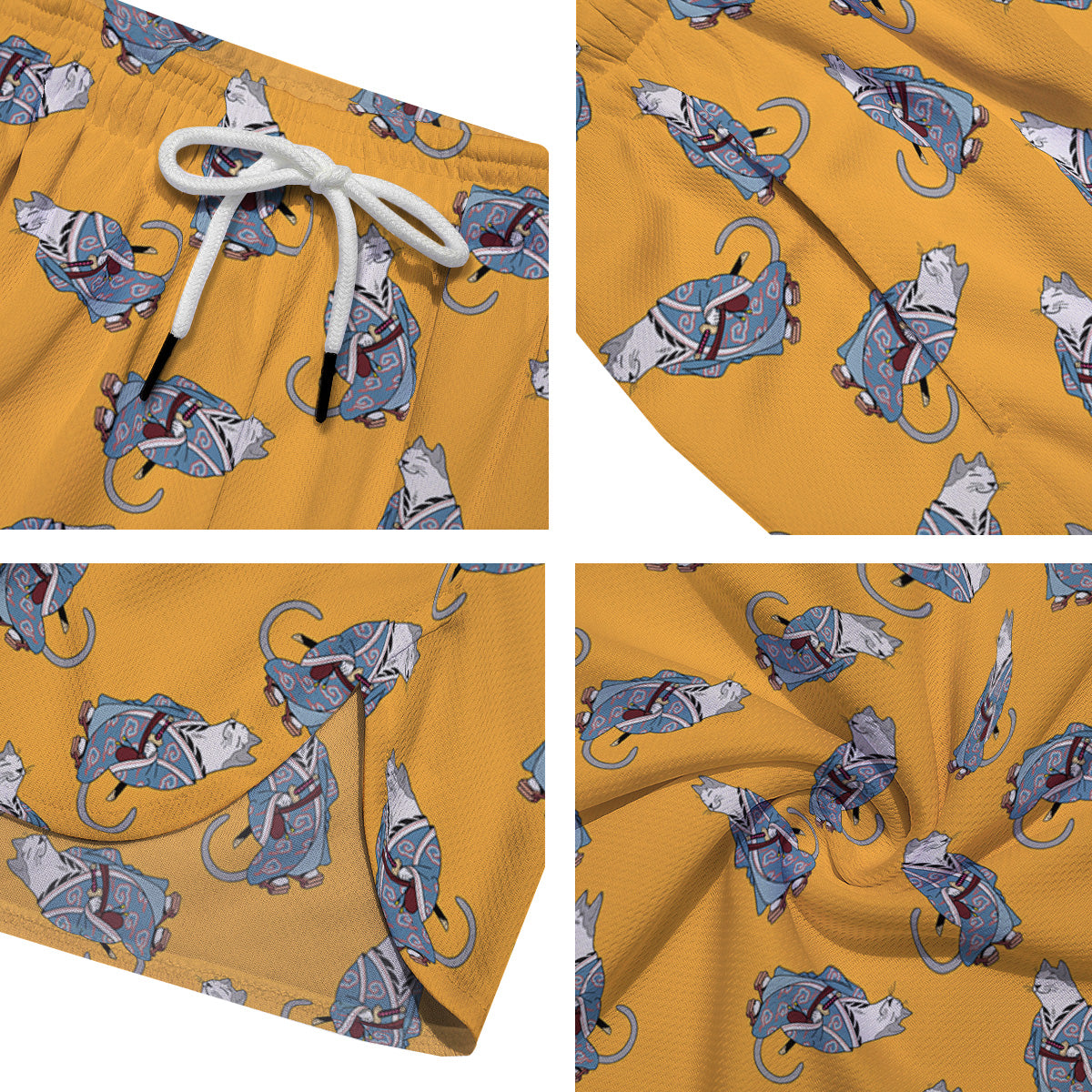 Samurai Cat Print Pattern Men's Running Shorts-grizzshop