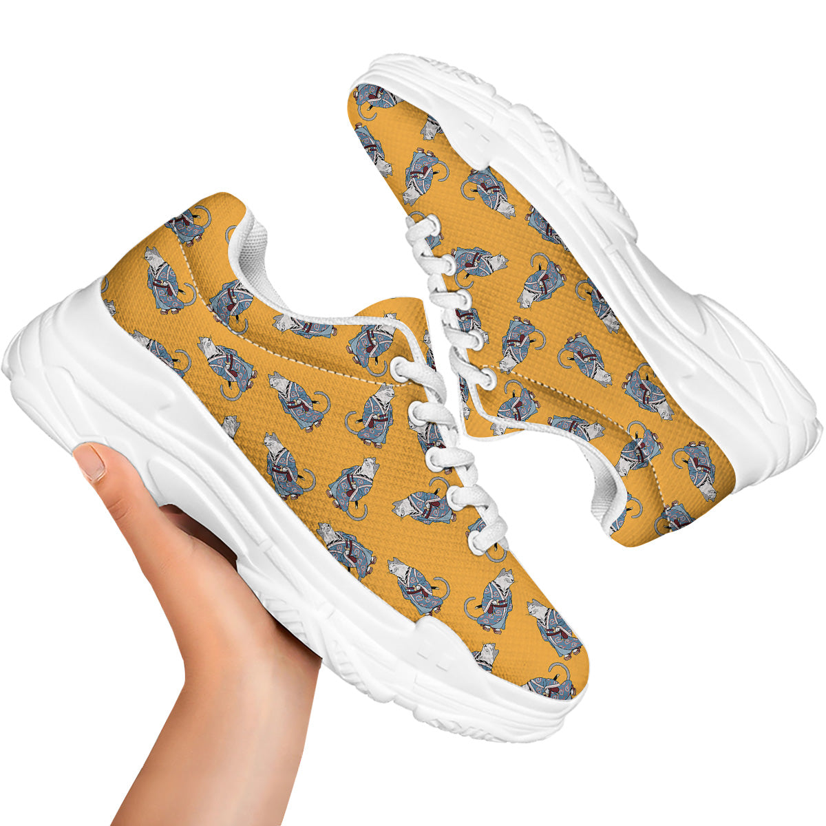 Samurai Cat Print Pattern White Chunky Shoes-grizzshop