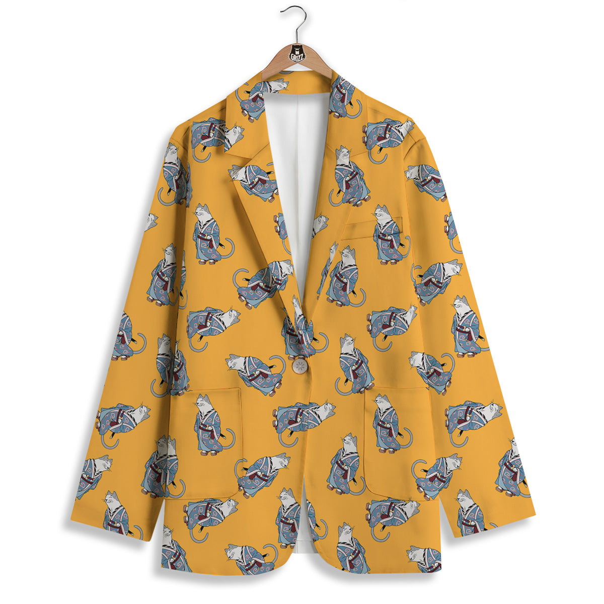 Samurai Cat Print Pattern Women's Blazer-grizzshop
