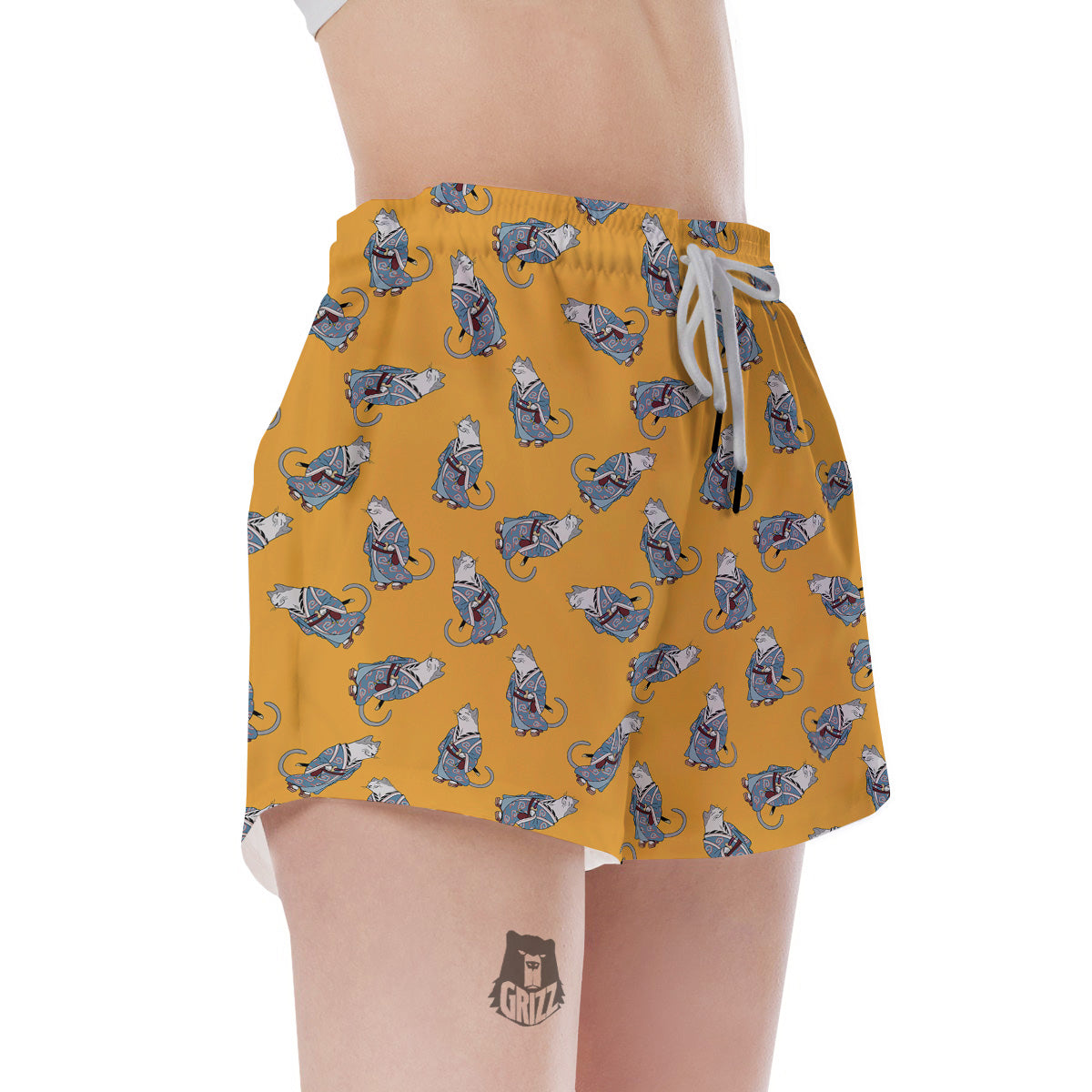 Samurai Cat Print Pattern Women's Shorts-grizzshop