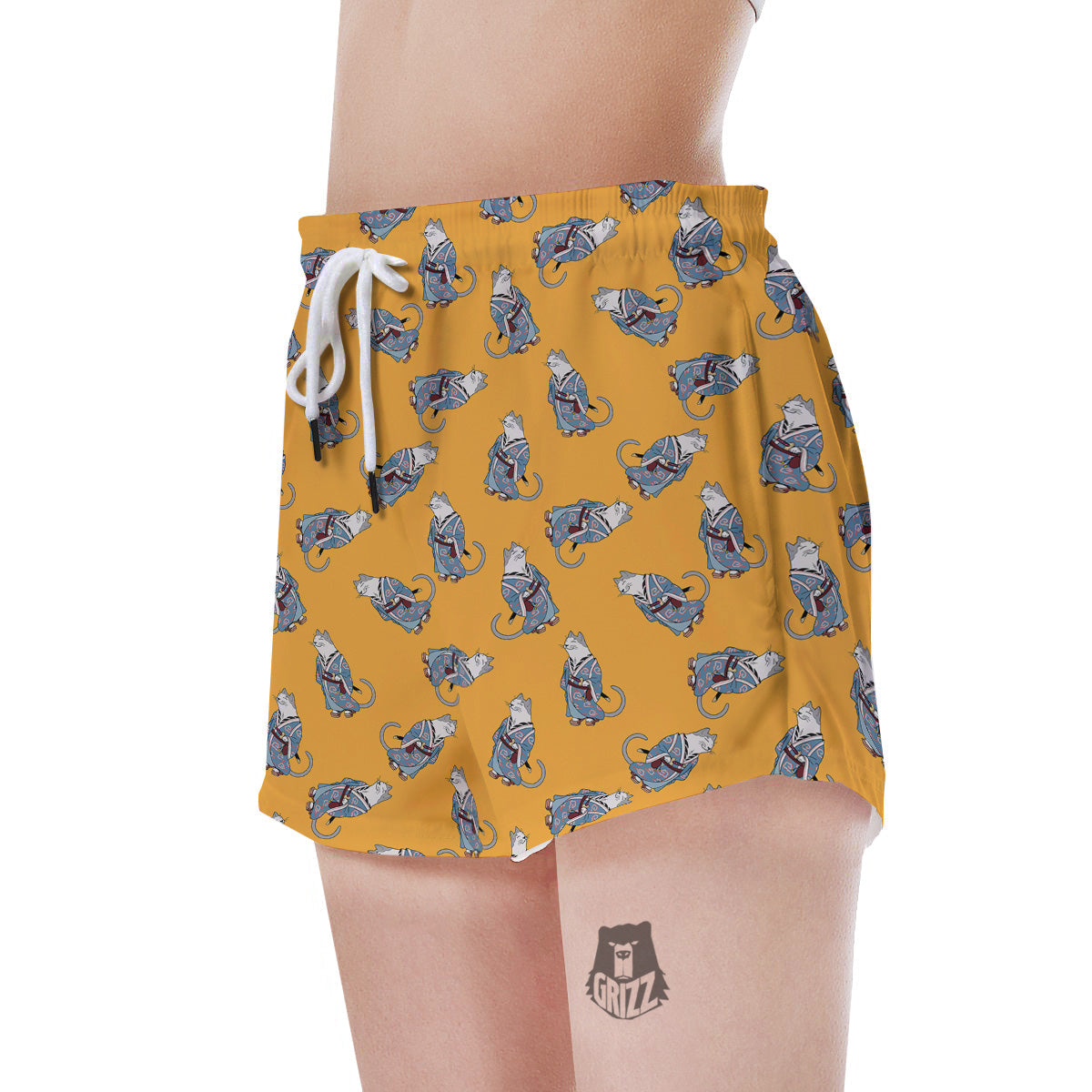 Samurai Cat Print Pattern Women's Shorts-grizzshop