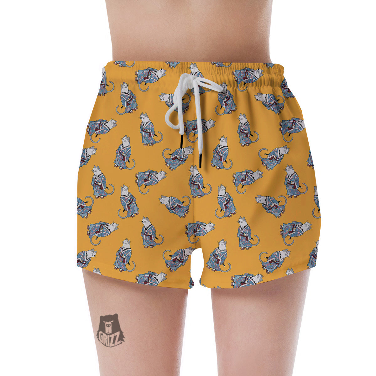 Samurai Cat Print Pattern Women's Shorts-grizzshop