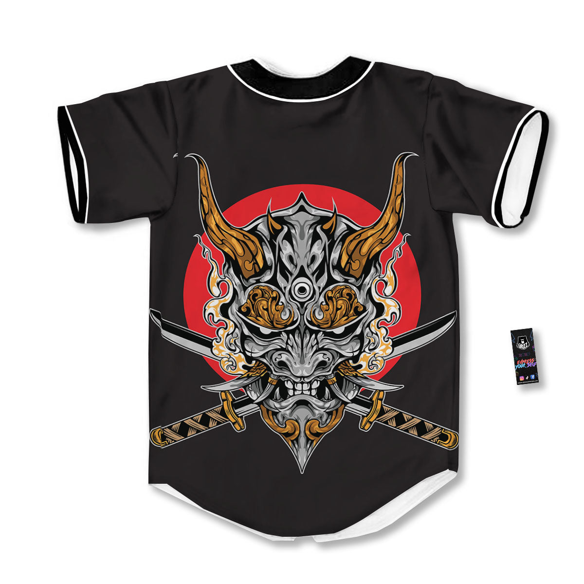 Samurai Demon Print Baseball Jersey-grizzshop