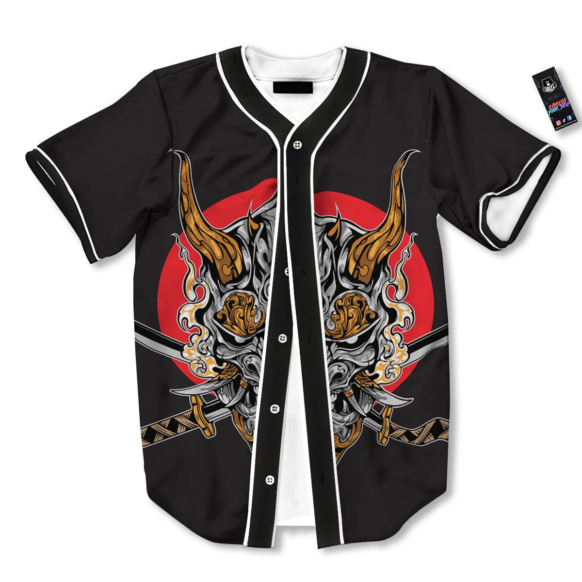Samurai Demon Print Baseball Jersey-grizzshop