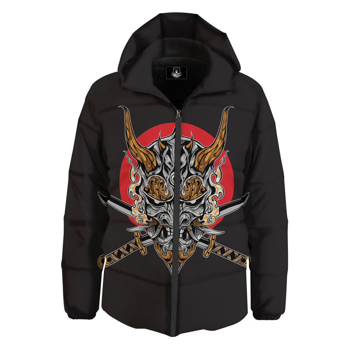 Samurai Demon Print Down Jacket-grizzshop