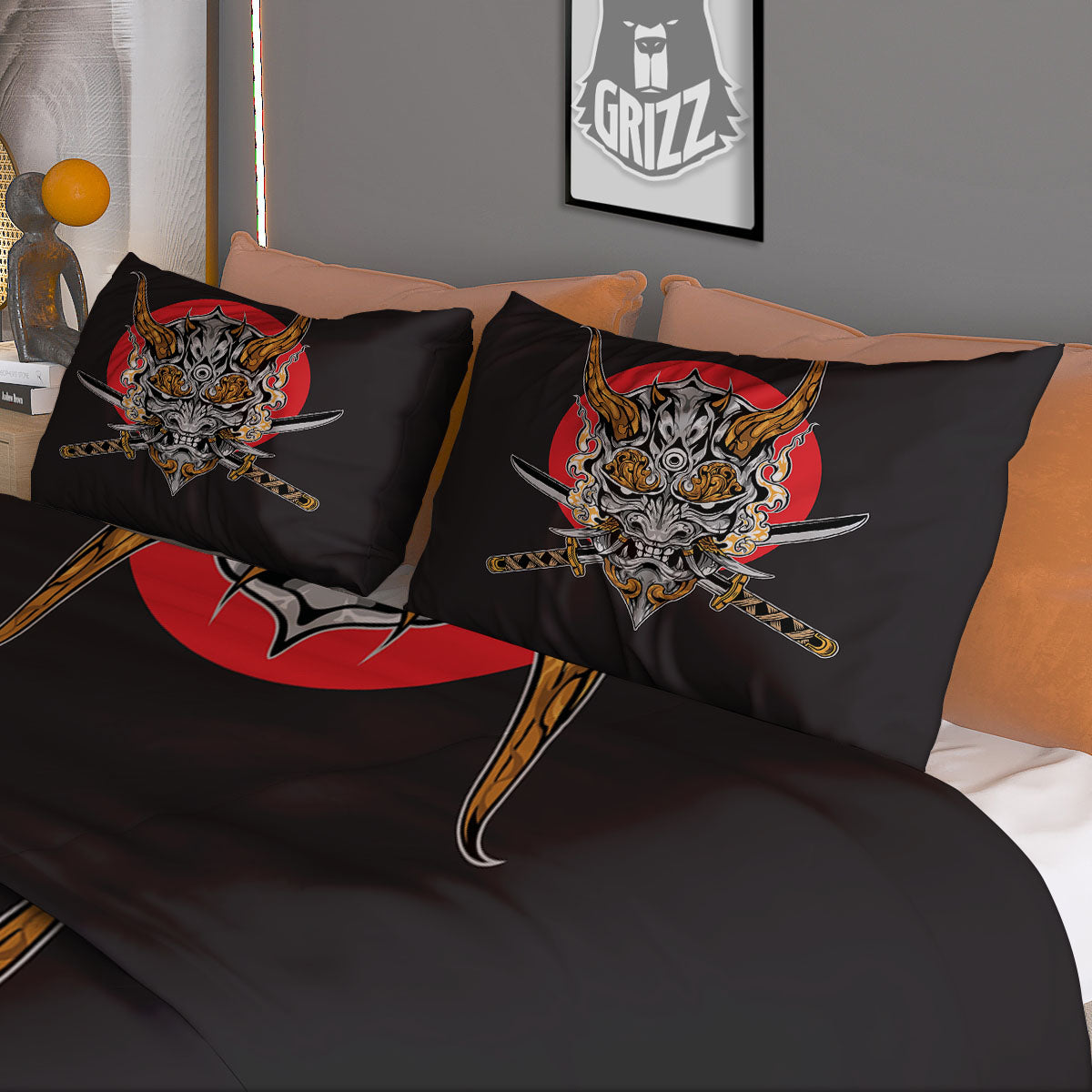 Samurai Demon Print Duvet Cover Bedding Set