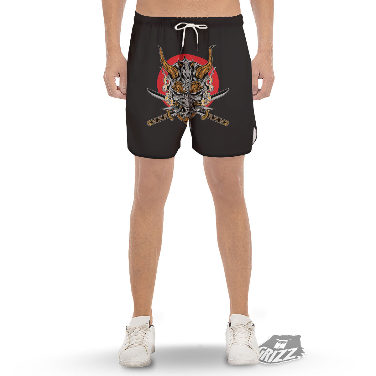 Samurai Demon Print Men's Gym Shorts-grizzshop