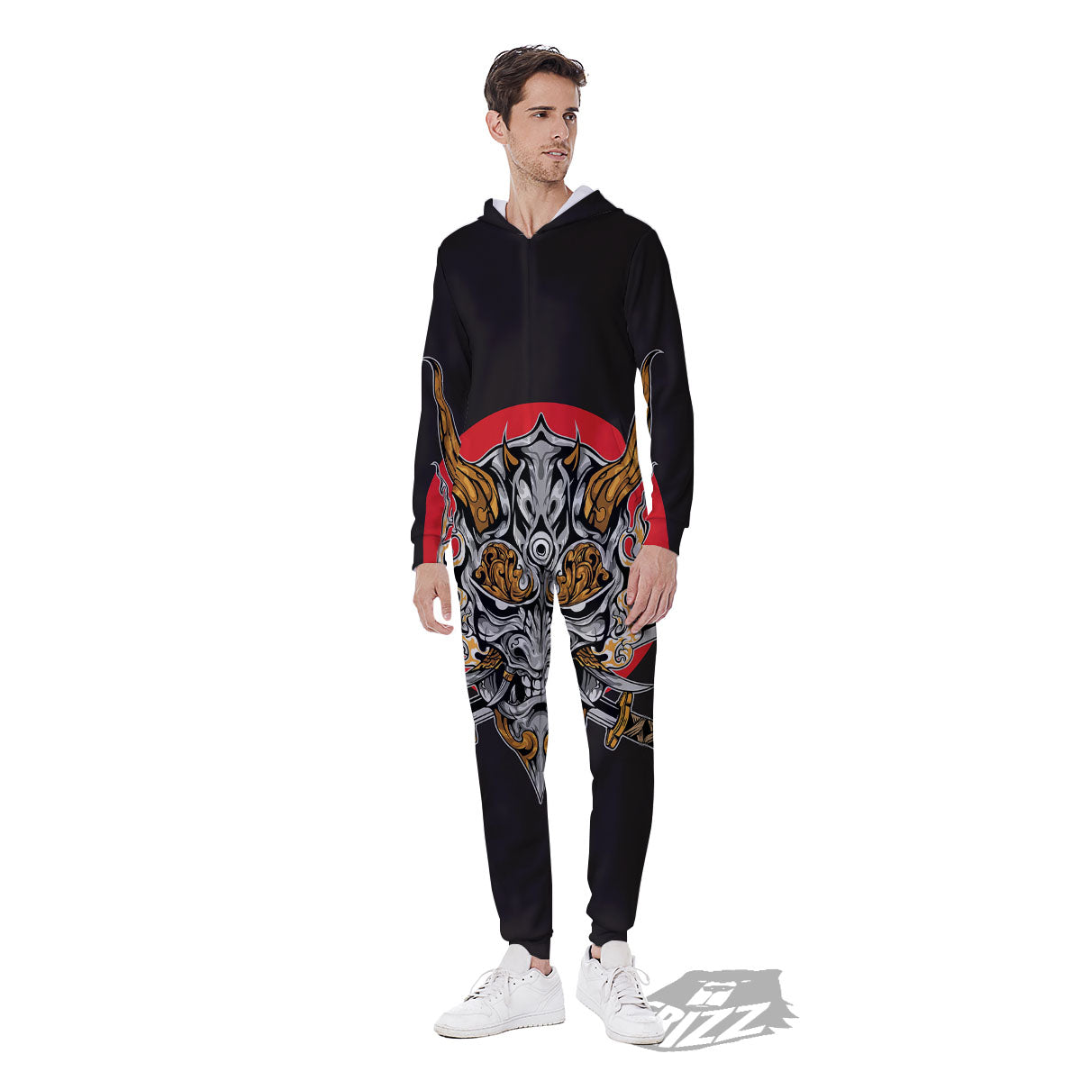 Samurai Demon Print Men's Jumpsuit-grizzshop